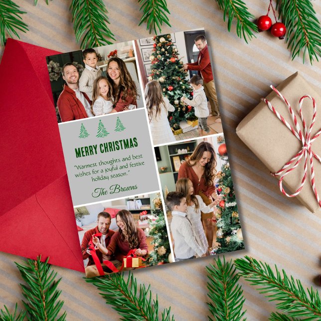 Merry Christmas modern 4 family photo cute simple Holiday Card (Creator Uploaded)