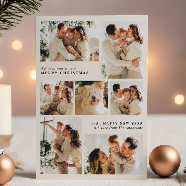 Merry Christmas Modern 7-Photo Collage Holiday Card (Creator Uploaded)