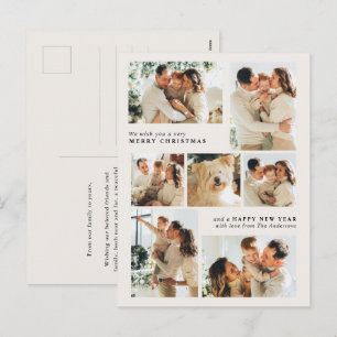 Merry Christmas Modern 7-Photo Collage Holiday Postcard