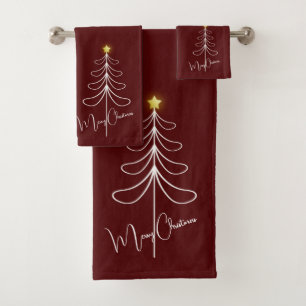 Merry Christmas Modern Abstract Christmas Tree  Bath Towel Set