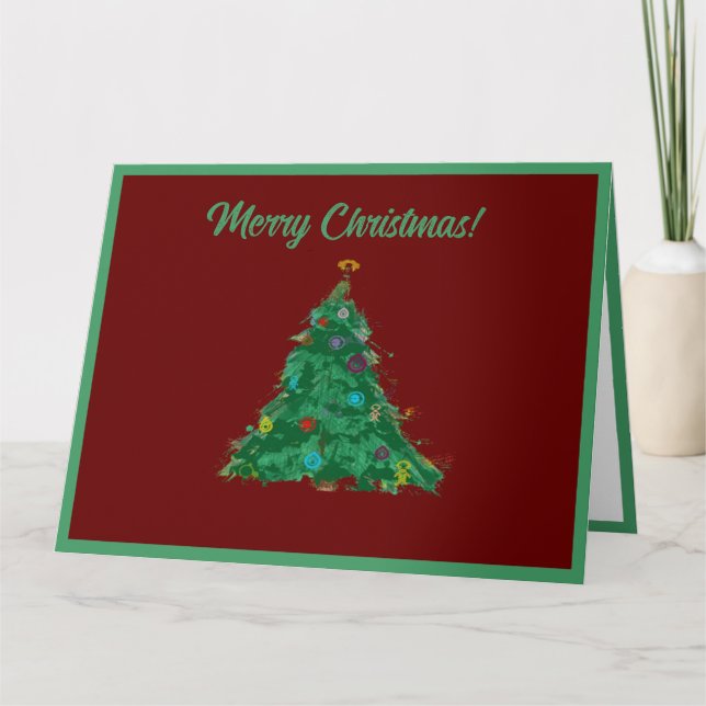 Merry Christmas Modern Art Cute Tiny Tree Card (Front)
