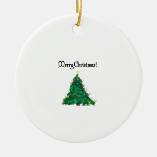 Merry Christmas Modern Art Cute Tiny Tree Ceramic Ornament