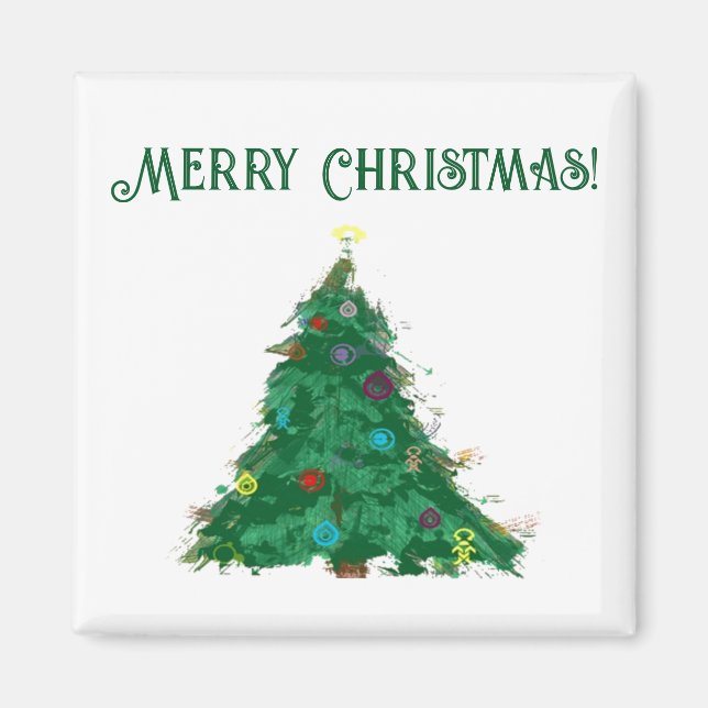Merry Christmas Modern Art Cute Tiny Tree Magnet (Front)