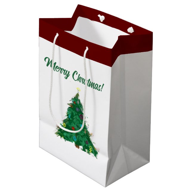 Merry Christmas Modern Art Cute Tiny Tree Medium Gift Bag (Front Angled)