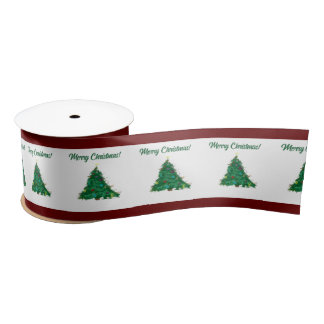 Merry Christmas Modern Art Cute Tiny Tree Satin Ribbon