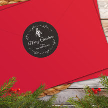 Merry Christmas Modern Black Holiday Envelope Seal
