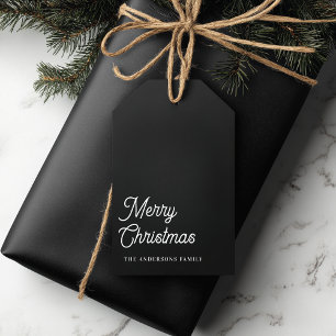 "Merry Christmas Modern Black Personalized Name  Gift Tags