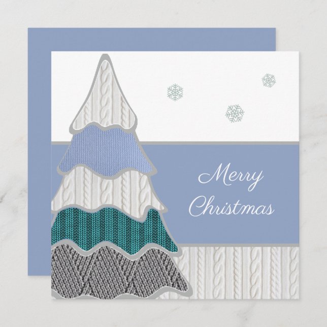 Merry Christmas Modern Blue Textured Tree (Front/Back)