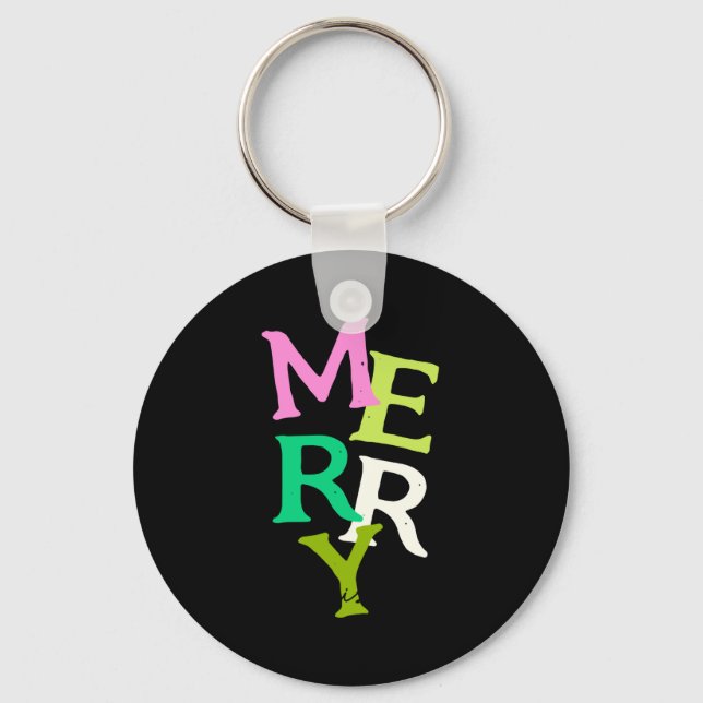 Merry Christmas Modern Bright Holiday  Keychain (Front)