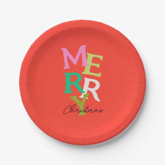 Merry Christmas Modern Bright Holiday Paper Plate (Front)