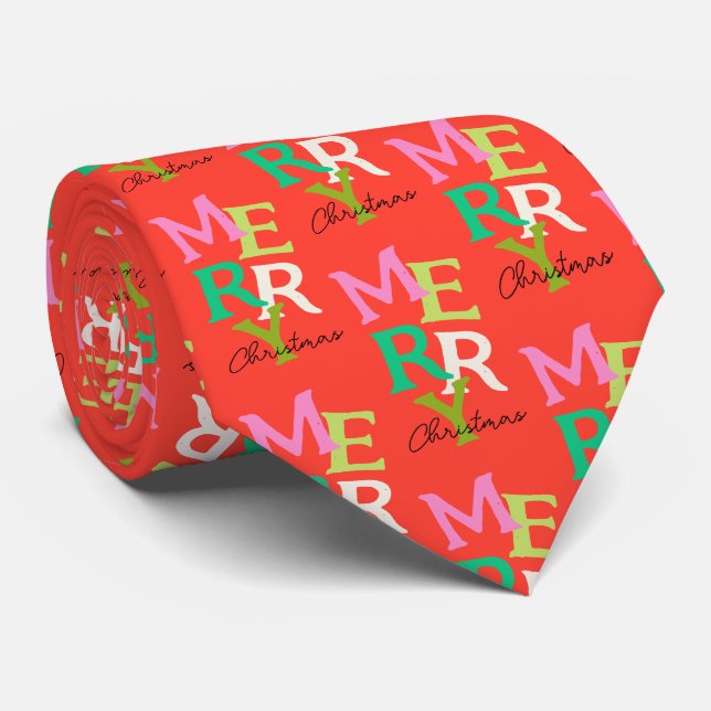 Merry Christmas Modern Bright Holiday Tie (Rolled)