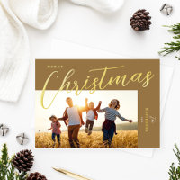 Merry Christmas Modern Bronze Gold Script Photo