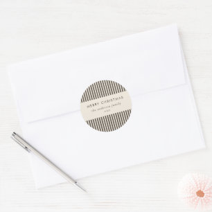 Merry Christmas Modern Brown Stripes Classic Round Sticker