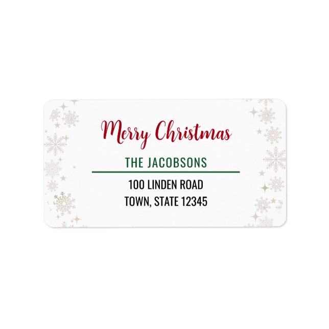 Merry Christmas Modern Chic Calligraphy Snowflakes Label (Front)