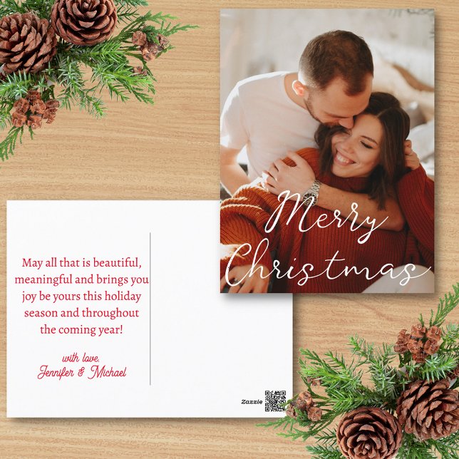 merry christmas modern chic script photo holiday postcard (Creator Uploaded)