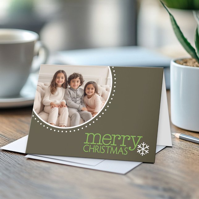 Merry Christmas - Modern Circle Photo Holiday Card (Custom Folded Greeting Card)