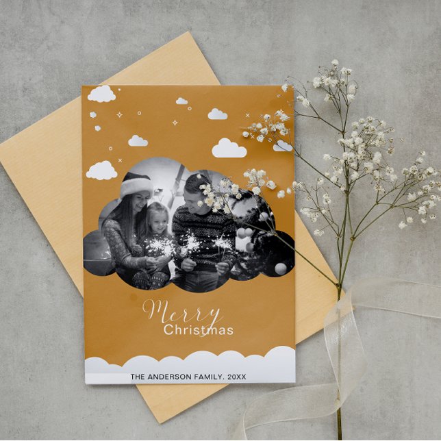 Merry Christmas Modern Cloud Photo Holliday  Invitation (Creator Uploaded)
