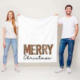 "Merry Christmas" Modern Color Block Leopard Boho Fleece Blanket