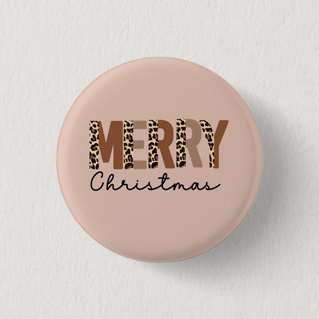 "Merry Christmas" Modern Colour Block Leopard Boho 1 Inch Round Button (Front)
