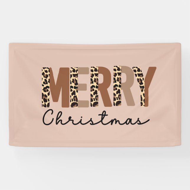 "Merry Christmas" Modern Colour Block Leopard Boho Banner (Horizontal)