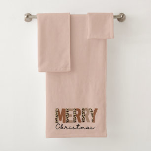 "Merry Christmas" Modern Colour Block Leopard Boho Bath Towel Set