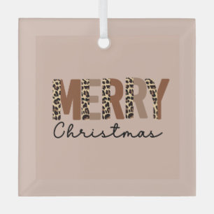 "Merry Christmas" Modern Colour Block Leopard Boho Glass Ornament