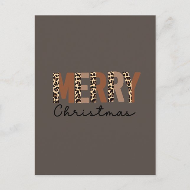 "Merry Christmas" Modern Colour Block Leopard Boho Holiday Postcard (Front)