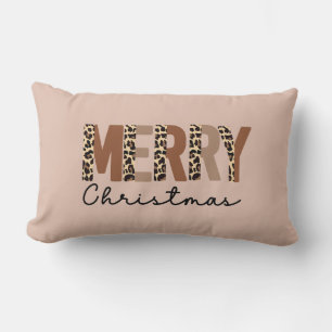 "Merry Christmas" Modern Colour Block Leopard Boho Lumbar Pillow