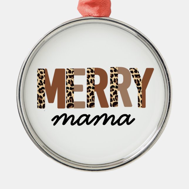 "Merry Christmas" Modern Colour Block Leopard Boho Metal Ornament (Front)