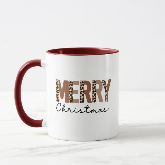 "Merry Christmas" Modern Colour Block Leopard Boho Mug (Left)