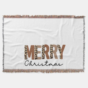 "Merry Christmas" Modern Colour Block Leopard Boho Throw Blanket