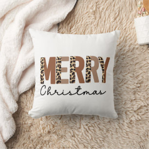 "Merry Christmas" Modern Colour Block Leopard Boho Throw Pillow