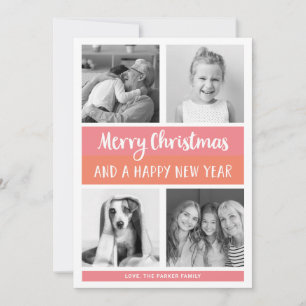 Merry Christmas Modern Colour Block Photo Grid Holiday Card