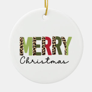 "Merry Christmas" Modern Colour Blocked Leopard  Ceramic Ornament
