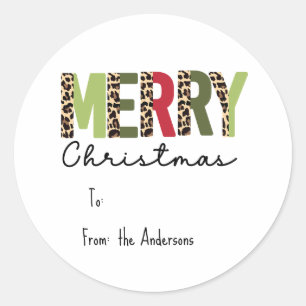 "Merry Christmas" Modern Colour Blocked Leopard Classic Round Sticker