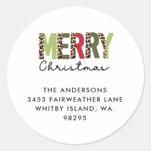 "Merry Christmas" Modern Colour Blocked Leopard Classic Round Sticker