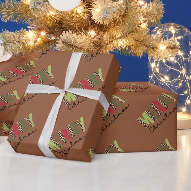 "Merry Christmas" Modern Colour Blocked Leopard  Wrapping Paper (Holidays)