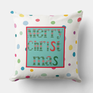 Merry Christmas modern colourful dot pattern white Throw Pillow