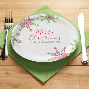 Merry Christmas Modern Cute Colourful Snowflakes Paper Plate