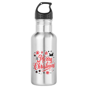 Merry Christmas Modern Design Red & White 532 Ml Water Bottle