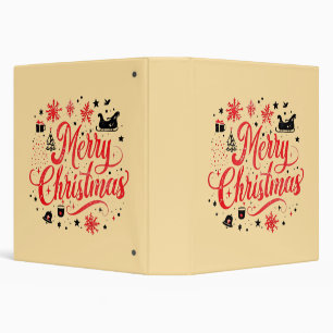 Merry Christmas Modern Design   Red & White Binder