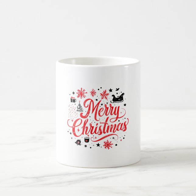 Merry Christmas Modern Design | Red & White Coffee Mug (Center)