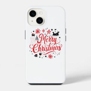 Merry Christmas Modern Design   Red & White iPhone 14 Case