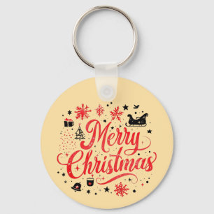 Merry Christmas Modern Design Red & White Keychain