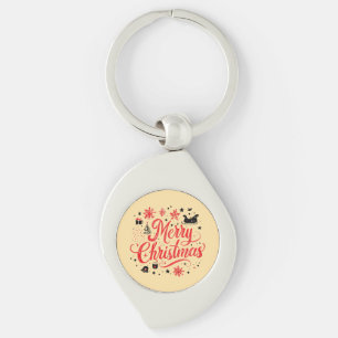 Merry Christmas Modern Design Red & White Keychain