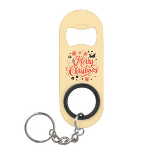Merry Christmas Modern Design Red & White Keychain Bottle Opener