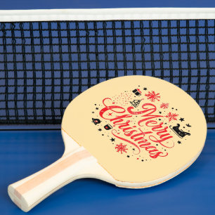 Merry Christmas Modern Design Red & White Ping Pong Paddle