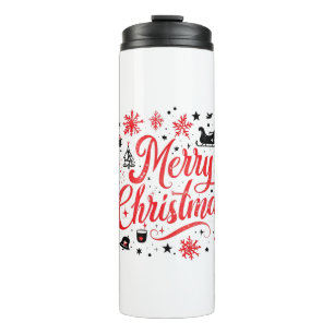 Merry Christmas Modern Design   Red & White Thermal Tumbler