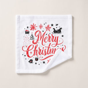 Merry Christmas Modern Design   Red & White Wash Cloth