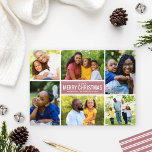 Merry Christmas Modern Dusty Rose Photo Collage Holiday Card<br><div class="desc">Simple and modern style Christmas card features six (6) photos,  a custom holiday greeting,  and sleek stripes on the back side.  Colours: dusty rose and white</div>